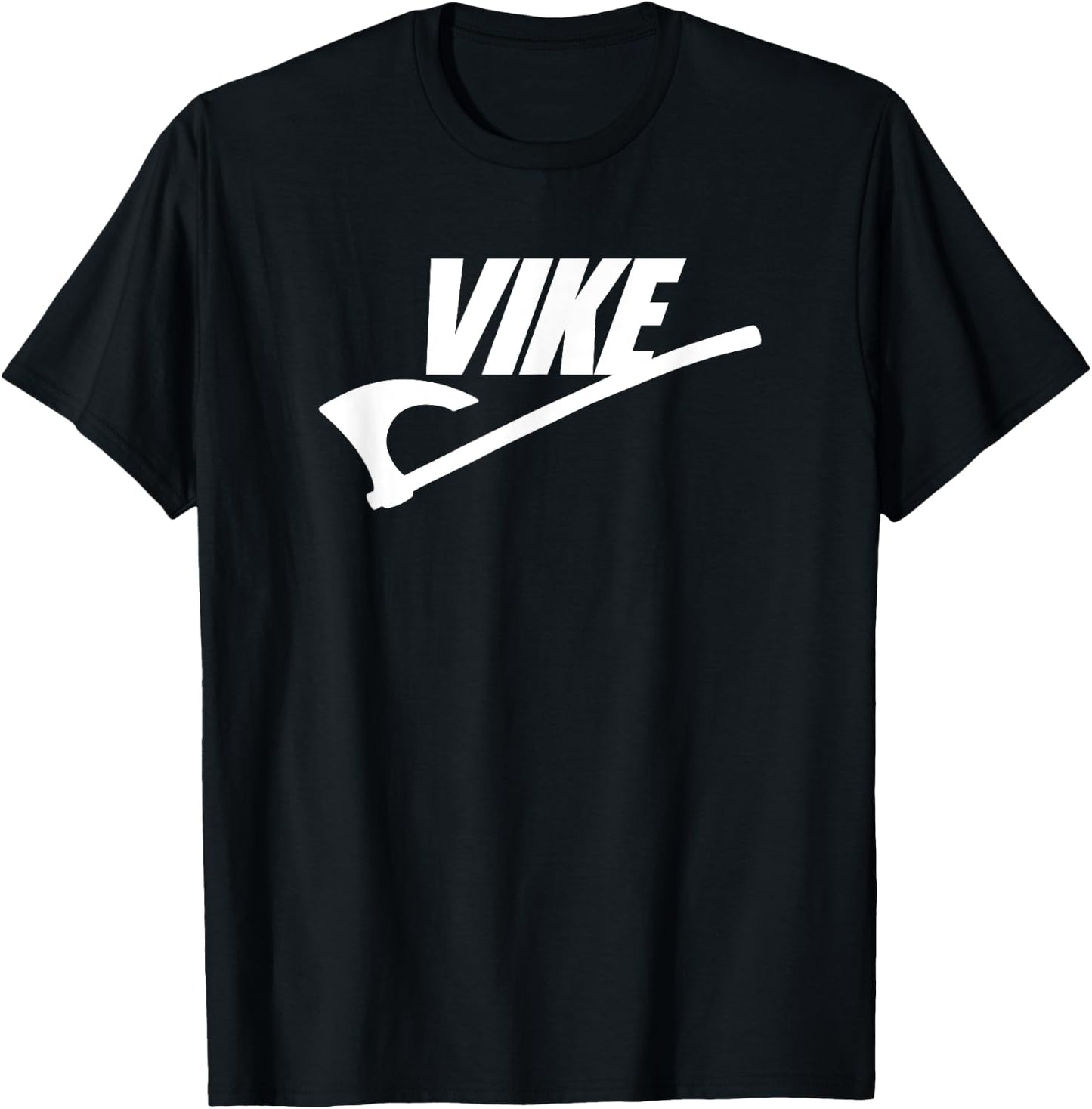 Vike Viking Battle Axe White Print Funny T-Shirt - T-Shirt | Black