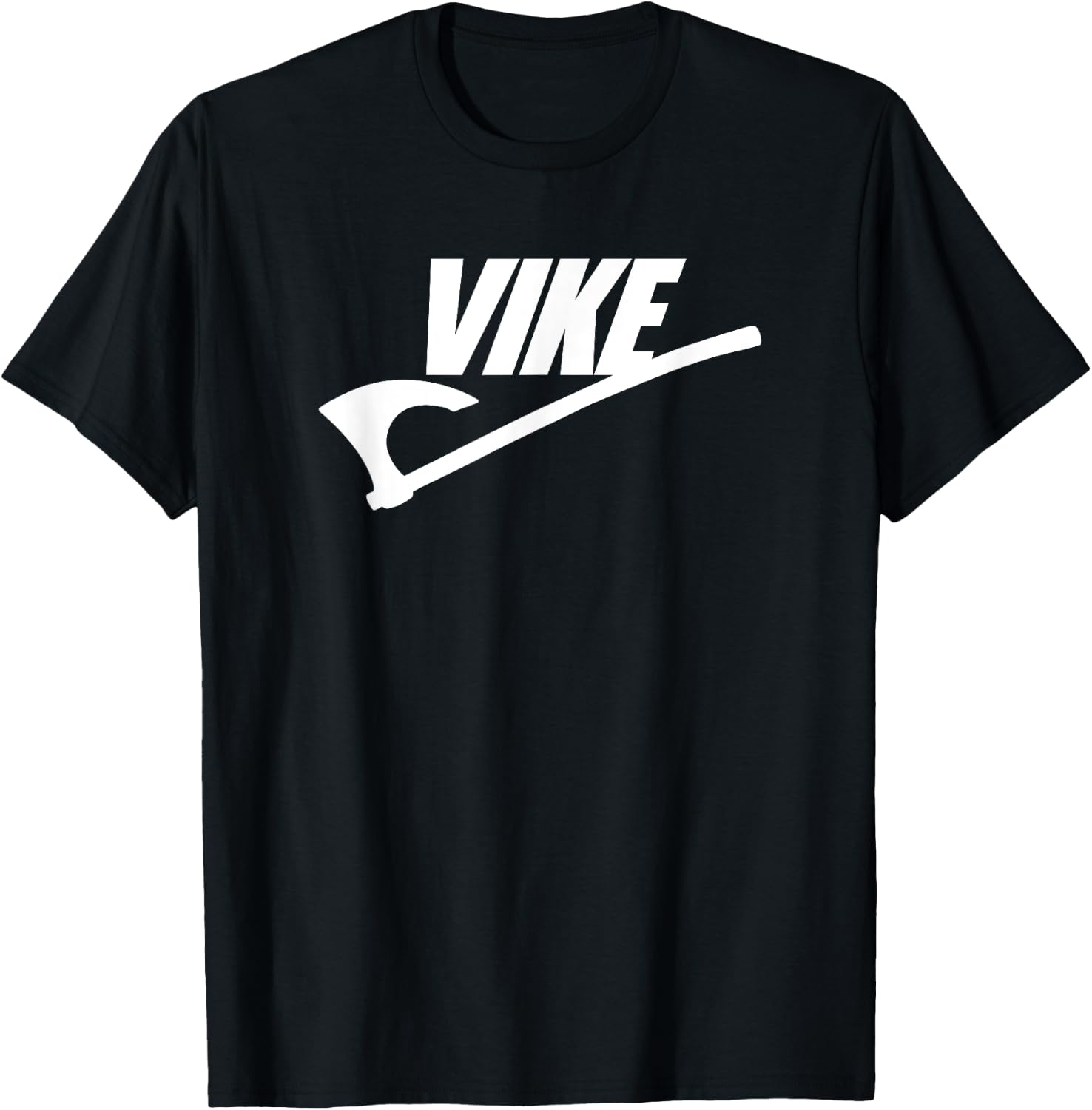 Vike Viking Battle Axe White Print Funny T-Shirt - T-Shirt | Black