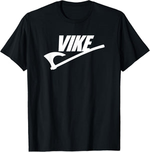 Vike Viking Battle Axe White Print Funny T-Shirt - T-Shirt | Black