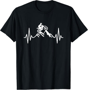 Dirt Biking Heartbeat Motorcycle Rider Motocross Dirt Bike T-Shirt - T-Shirt | Black