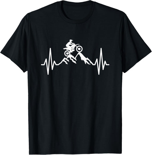 Dirt Biking Heartbeat Motorcycle Rider Motocross Dirt Bike T-Shirt - T-Shirt | Black