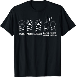 Cat Paw Rock Paper Scissors Razor Tipped Murder Mittens T-Shirt - T-Shirt | Black