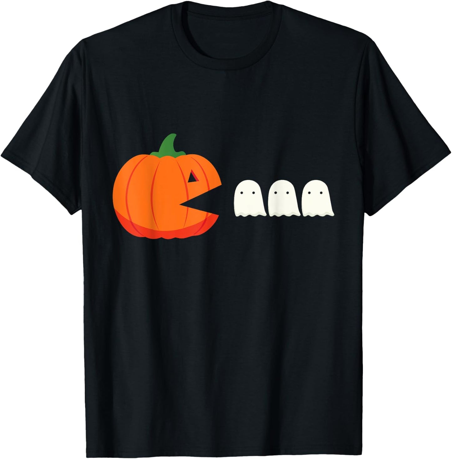 Happy Halloween Pumpkin eating Ghosts Retro Gaming Gamer T-Shirt - T-Shirt | Black