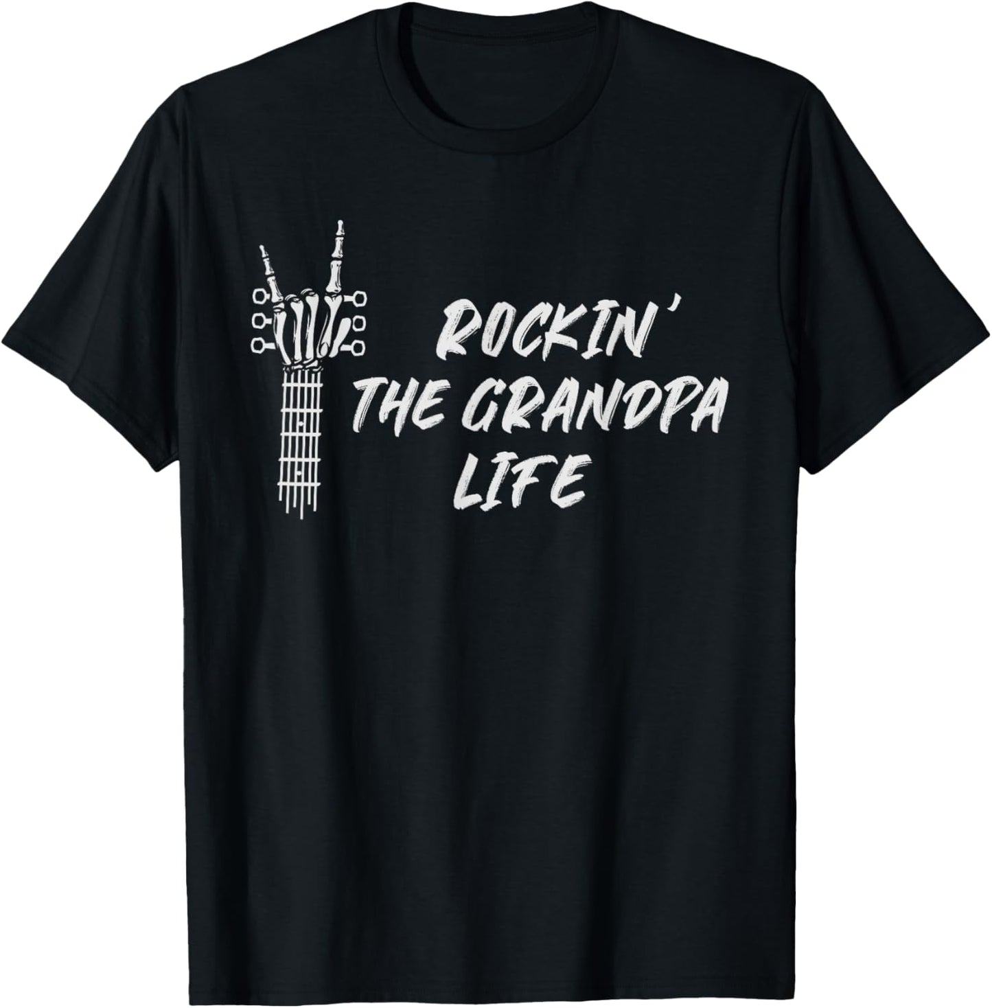 Rockin The Grandpa Life Father's Day Rock Lover Skeleton T-Shirt - T-Shirt | Black