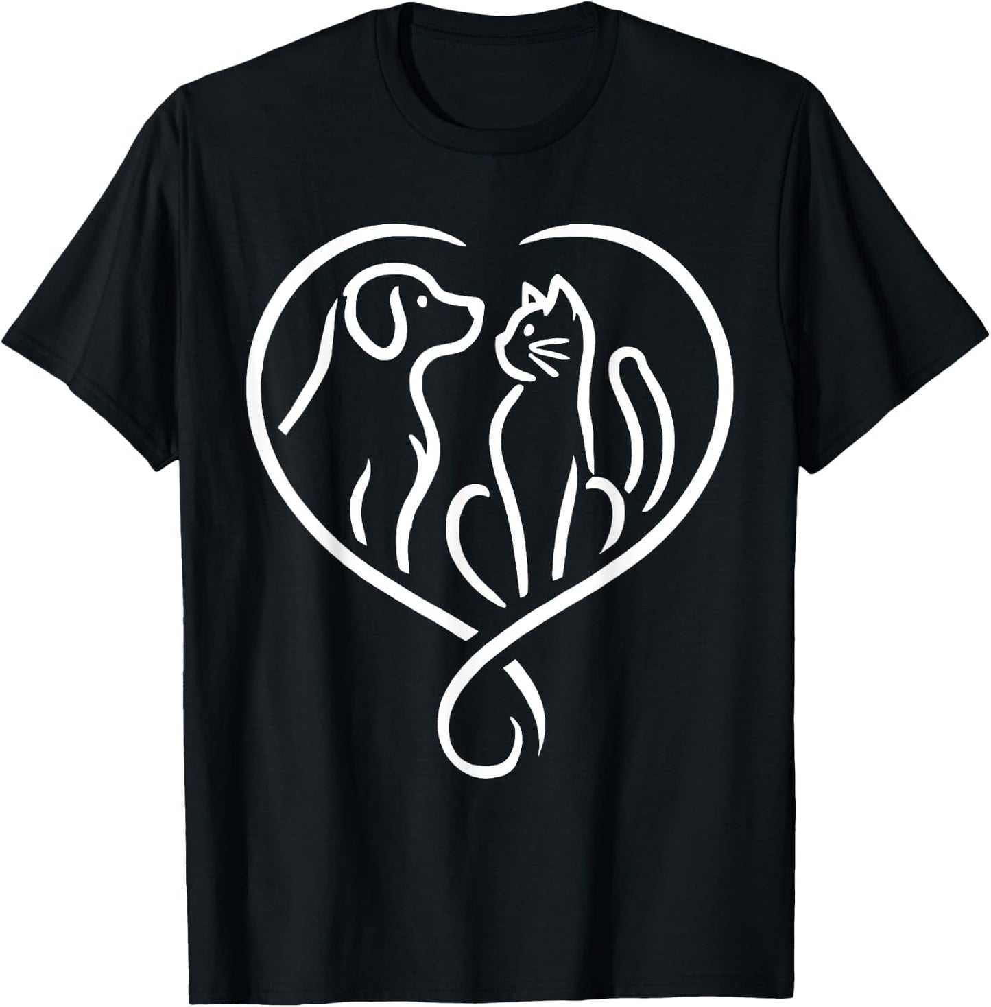 Dog Puppy and Baby Cat Heart - Animal Dog & Cat Heart T-Shirt - T-Shirt | Black
