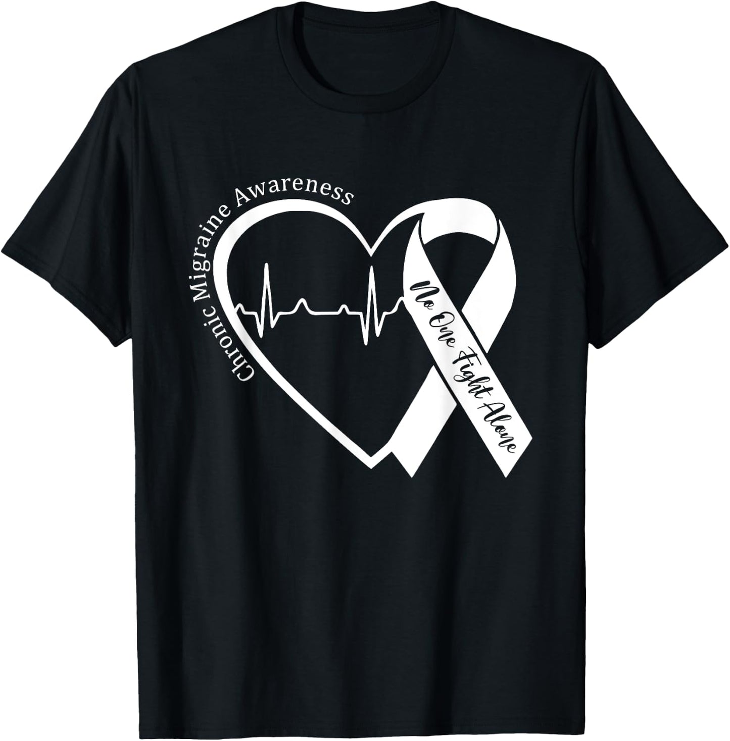Chronic Migraine Awareness Month Heart Purple Ribbon Support T-Shirt - T-Shirt | Black