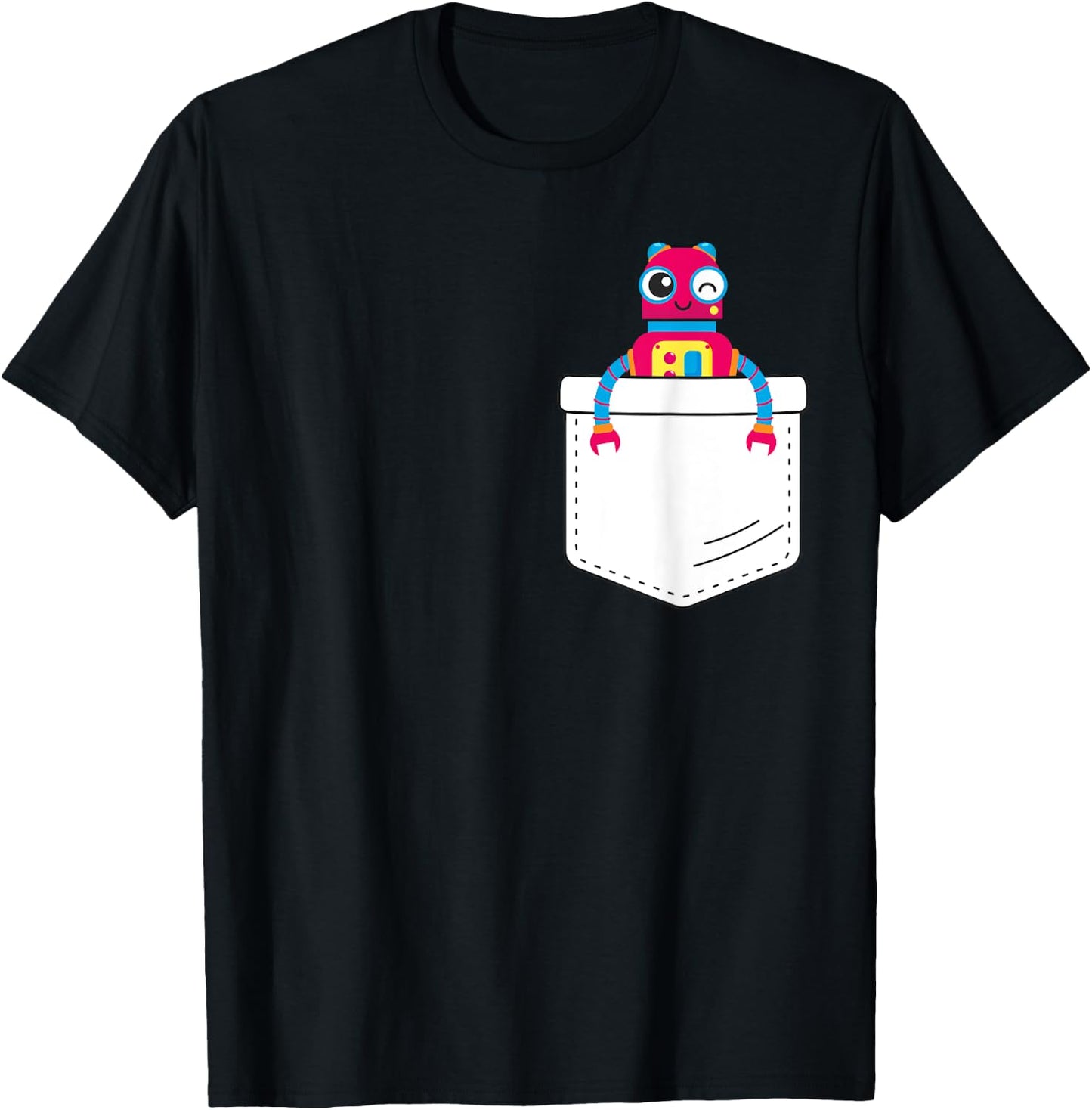 Cute robot inside fake pocket, boys robot shirt T-Shirt - T-Shirt | Black