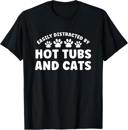 Easily Distracted by Hots Tubs and Dogs T-Shirt - T-Shirt | Black
