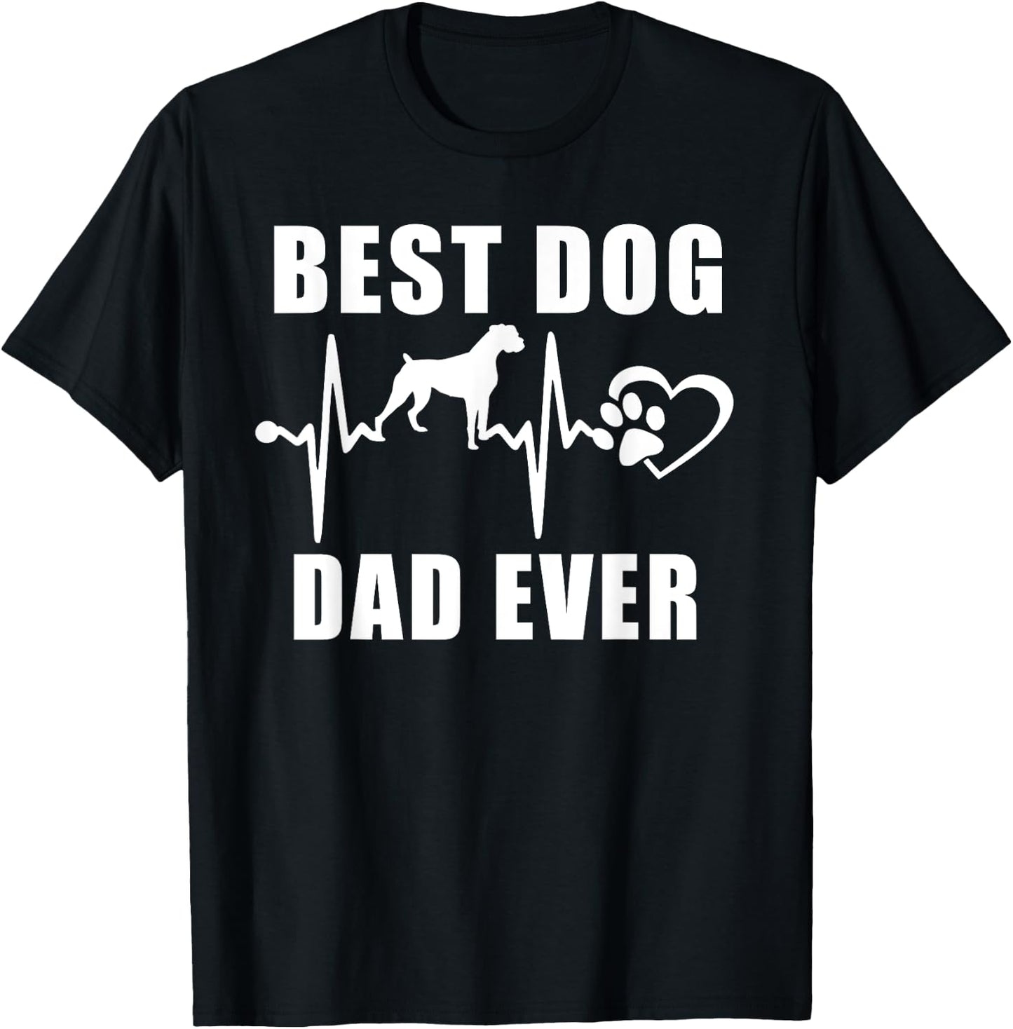 Best Dog Dad Ever Boxer Dog Heartbeat Paw Puppy Lover Men Women Kids T-Shirt - T-Shirt | Black