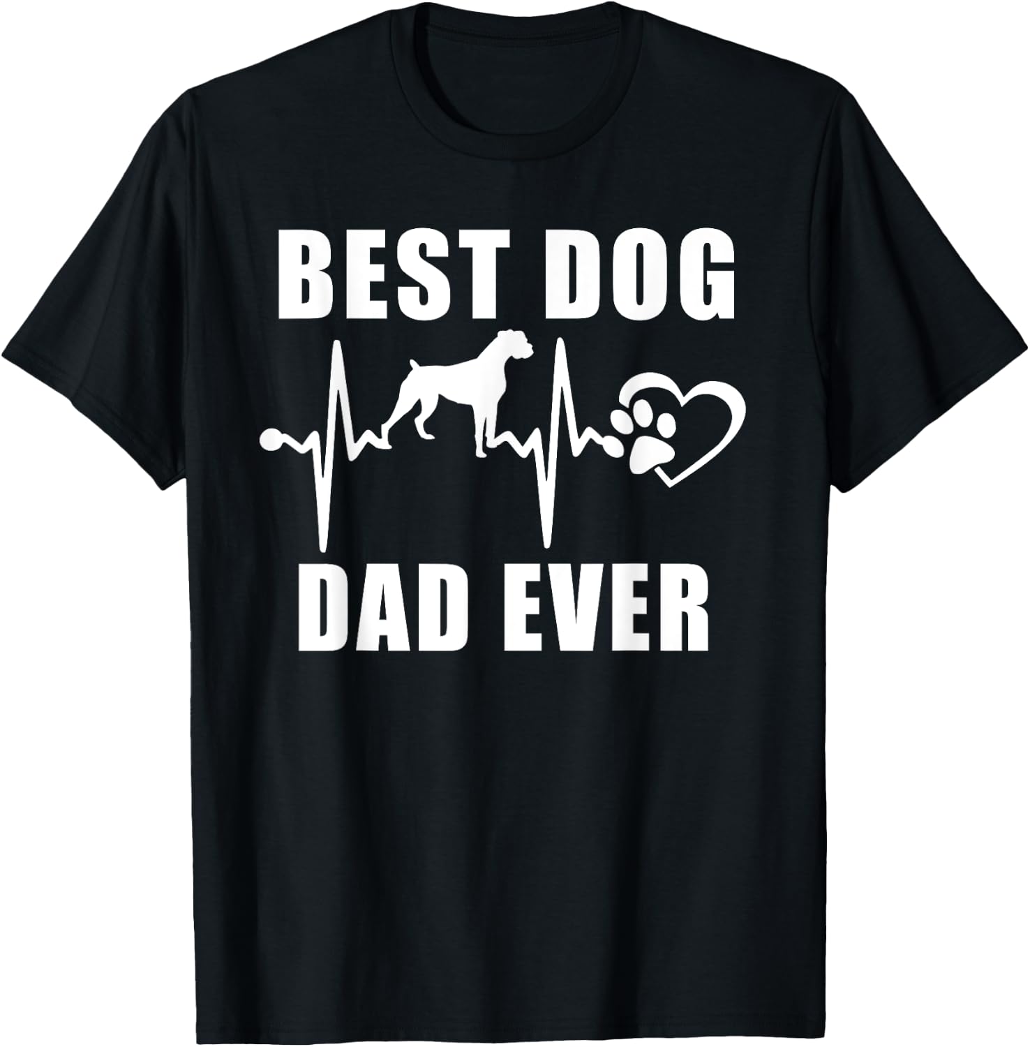 Best Dog Dad Ever Boxer Dog Heartbeat Paw Puppy Lover Men Women Kids T-Shirt - T-Shirt | Black