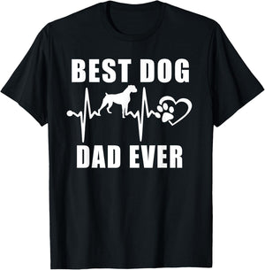Best Dog Dad Ever Boxer Dog Heartbeat Paw Puppy Lover Men Women Kids T-Shirt - T-Shirt | Black