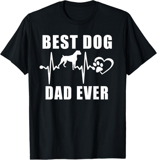 Best Dog Dad Ever Boxer Dog Heartbeat Paw Puppy Lover Men Women Kids T-Shirt - T-Shirt | Black