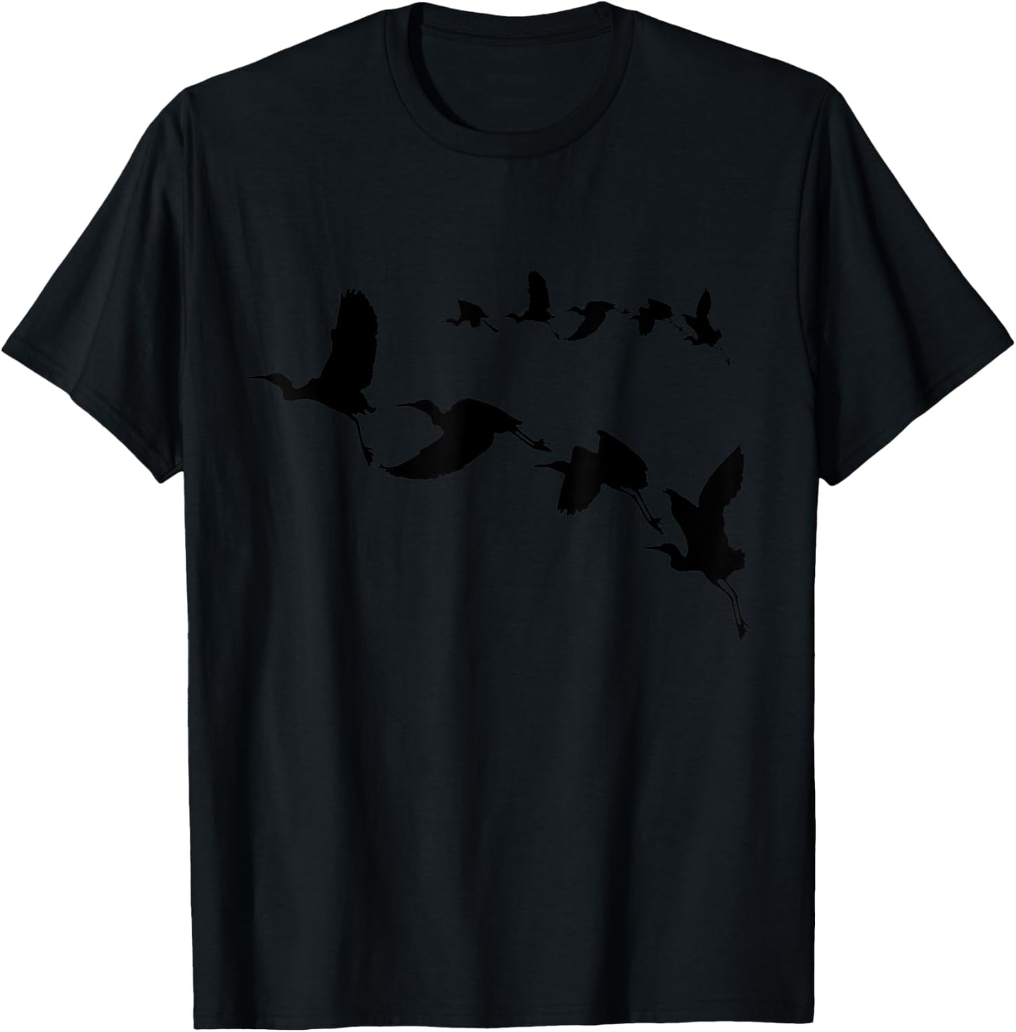 Cranes Flight Bird Ornithology Black Silhouette T-Shirt - T-Shirt | Black