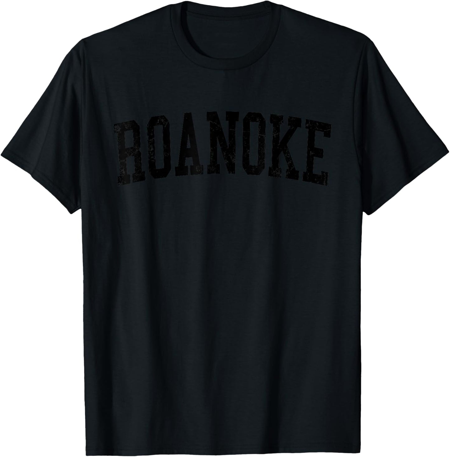 Vintage Roanoke VA Distressed Black Varsity Style T-Shirt - T-Shirt | Black