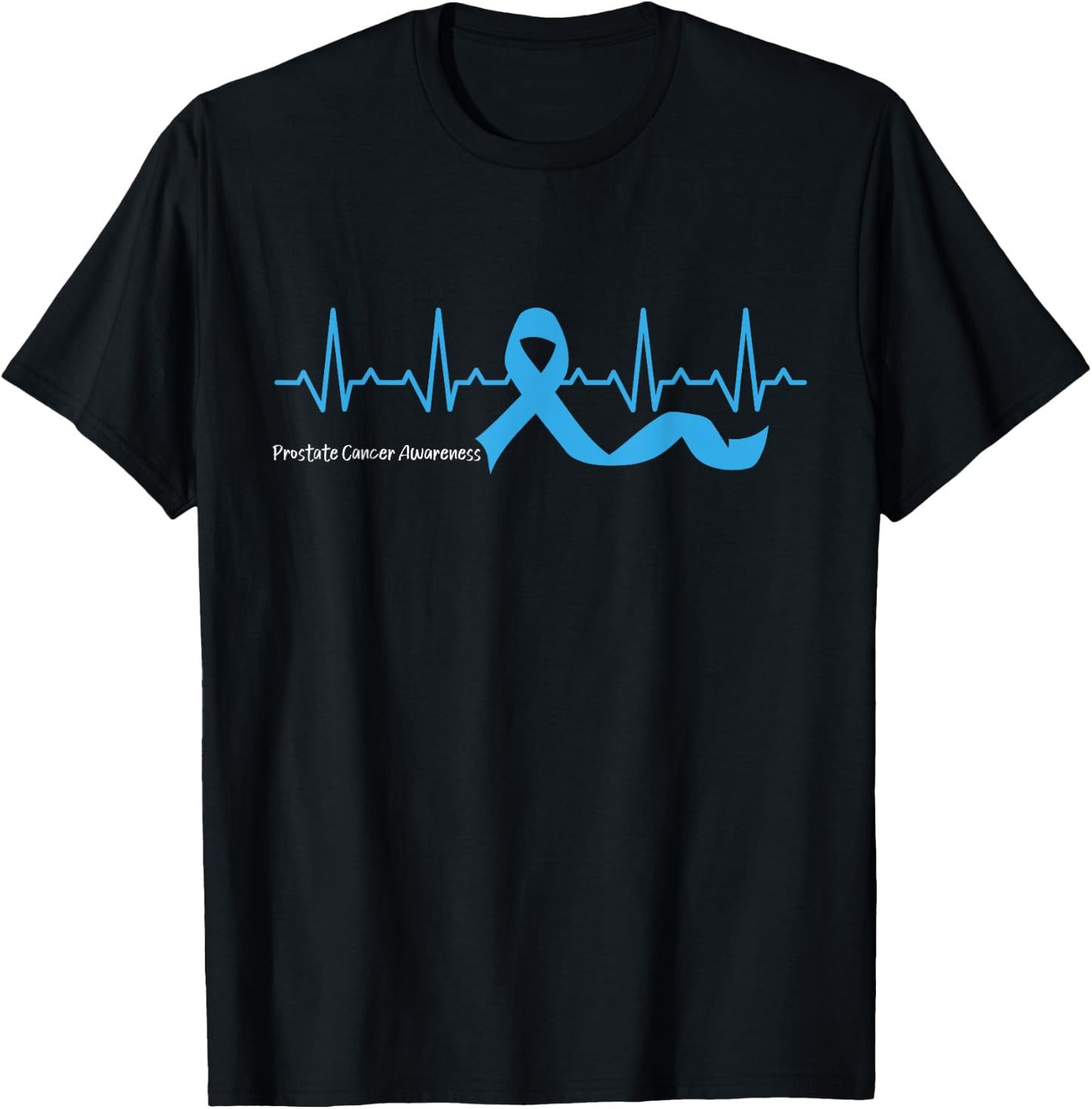 Heartbeat Light Blue Ribbon Prostate cancer awareness suppor T-Shirt - T-Shirt | Black
