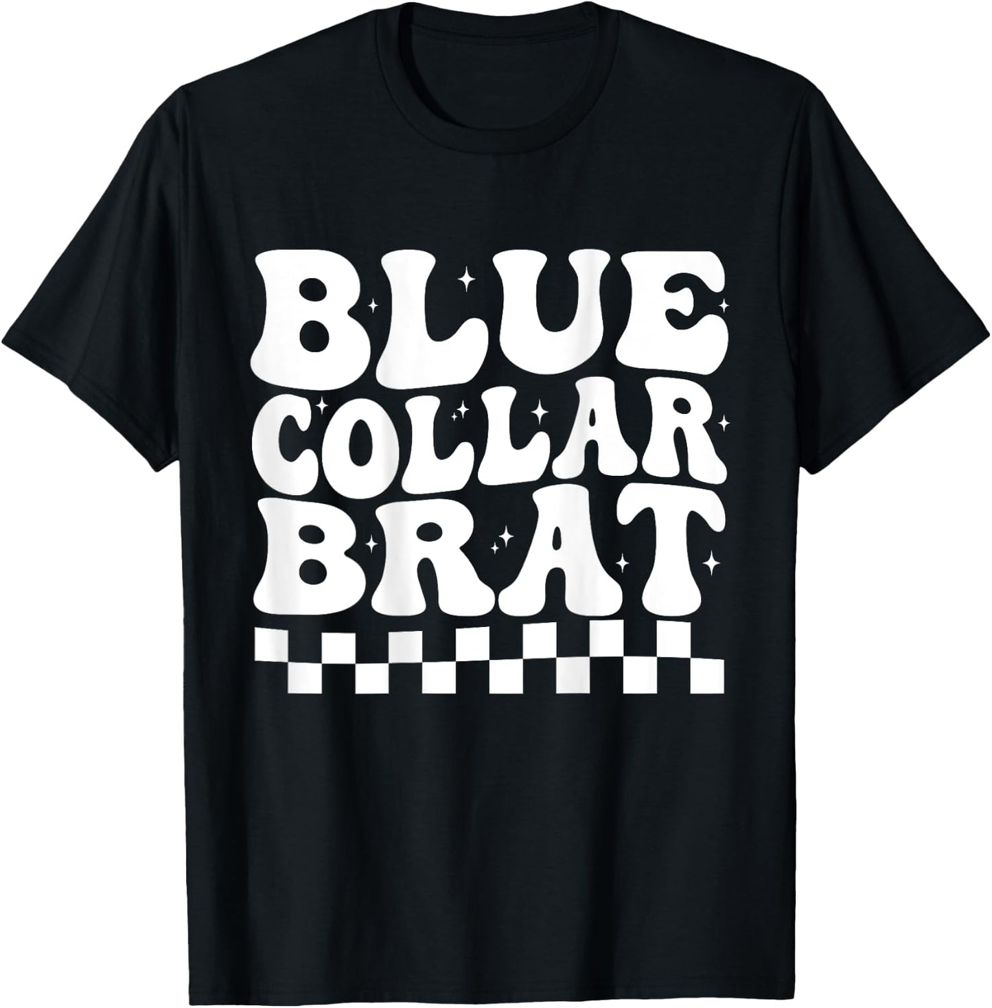 Blue Collar Brat Funny retro groovy Collar Wife Mom(ON BACK) T-Shirt - T-Shirt | Black