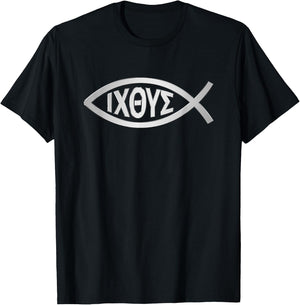 Christian Shirt - Ichthys Jesus Fish Symbol Emblem - Faith T-Shirt - T-Shirt | Black