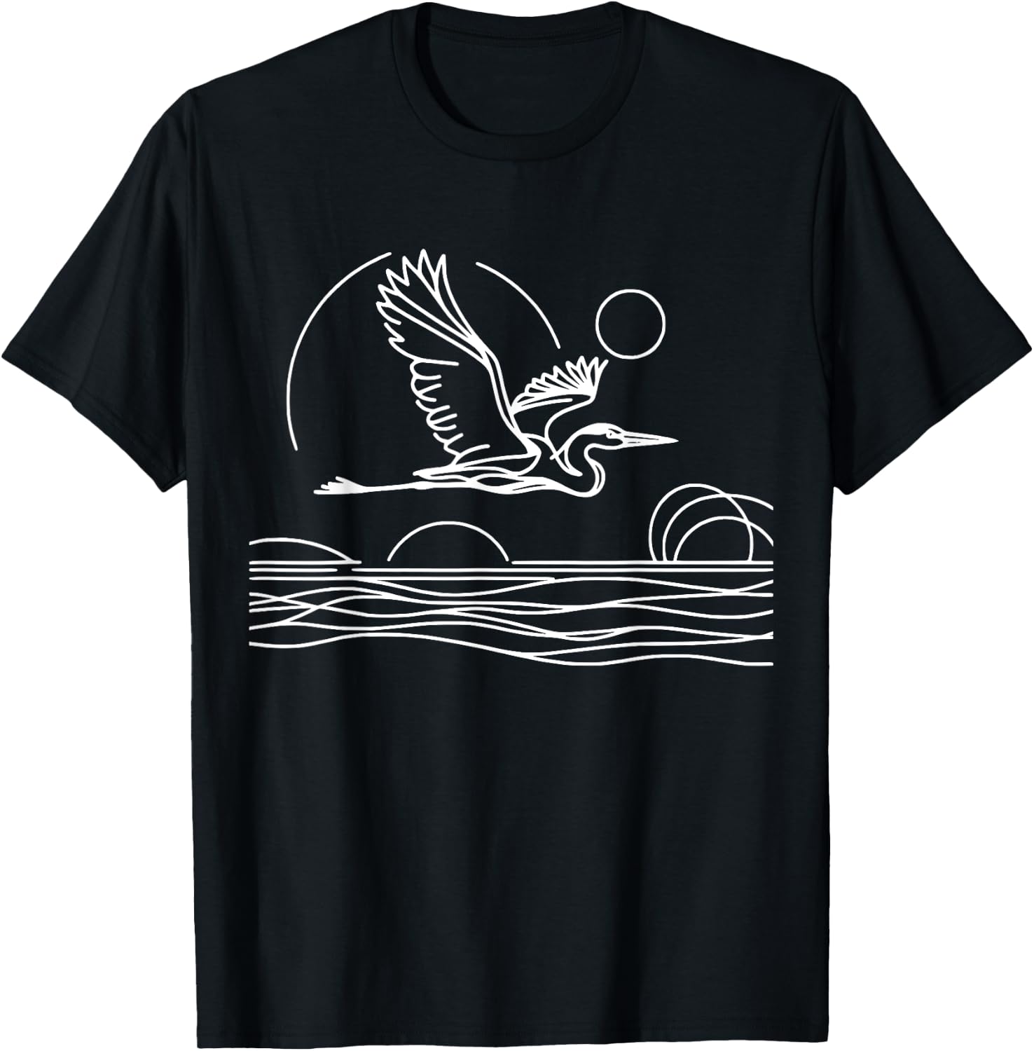 Line Art Bird & Ornithologist Great Blue Heron T-Shirt - T-Shirt | Black