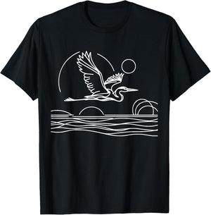 Line Art Bird & Ornithologist Great Blue Heron T-Shirt - T-Shirt | Black