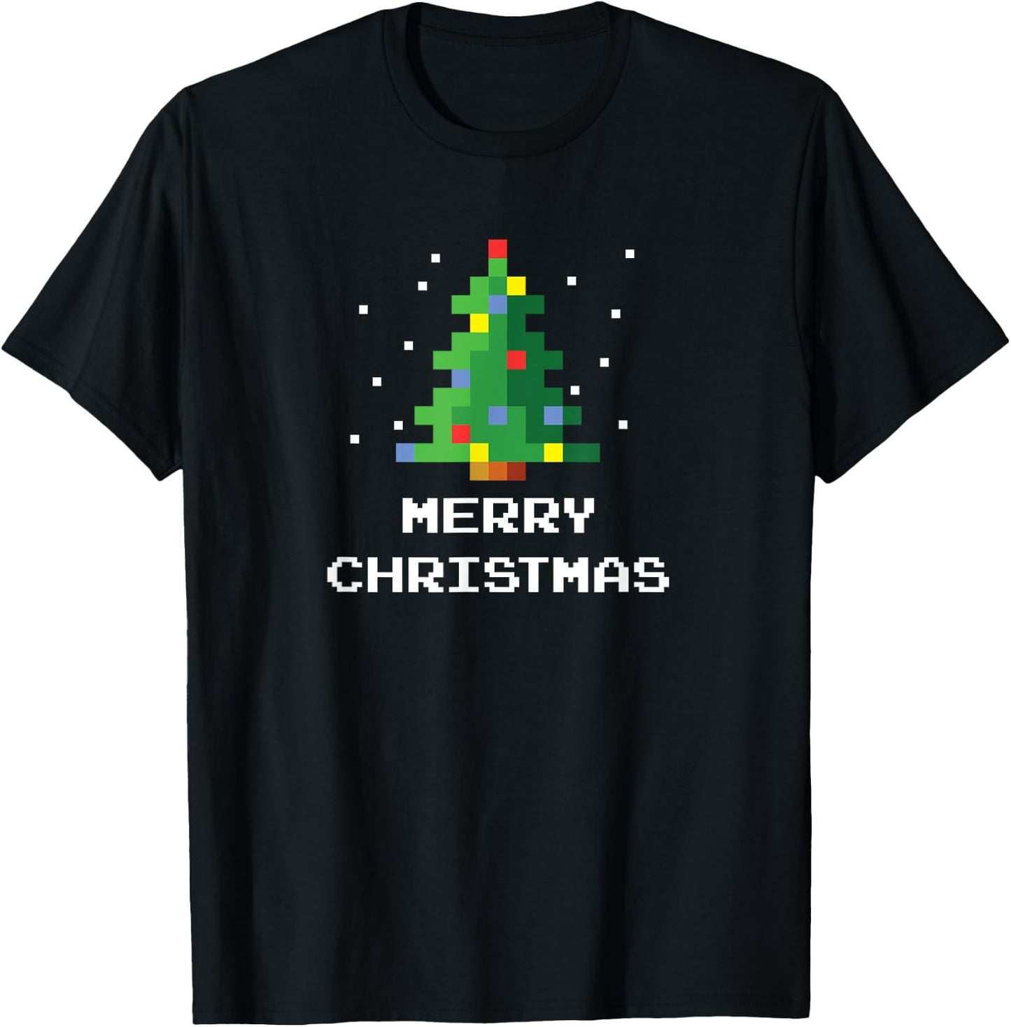 Merry Christmas Pixel Art 8-Bit Video Game Christmas Tree T-Shirt - T-Shirt | Black