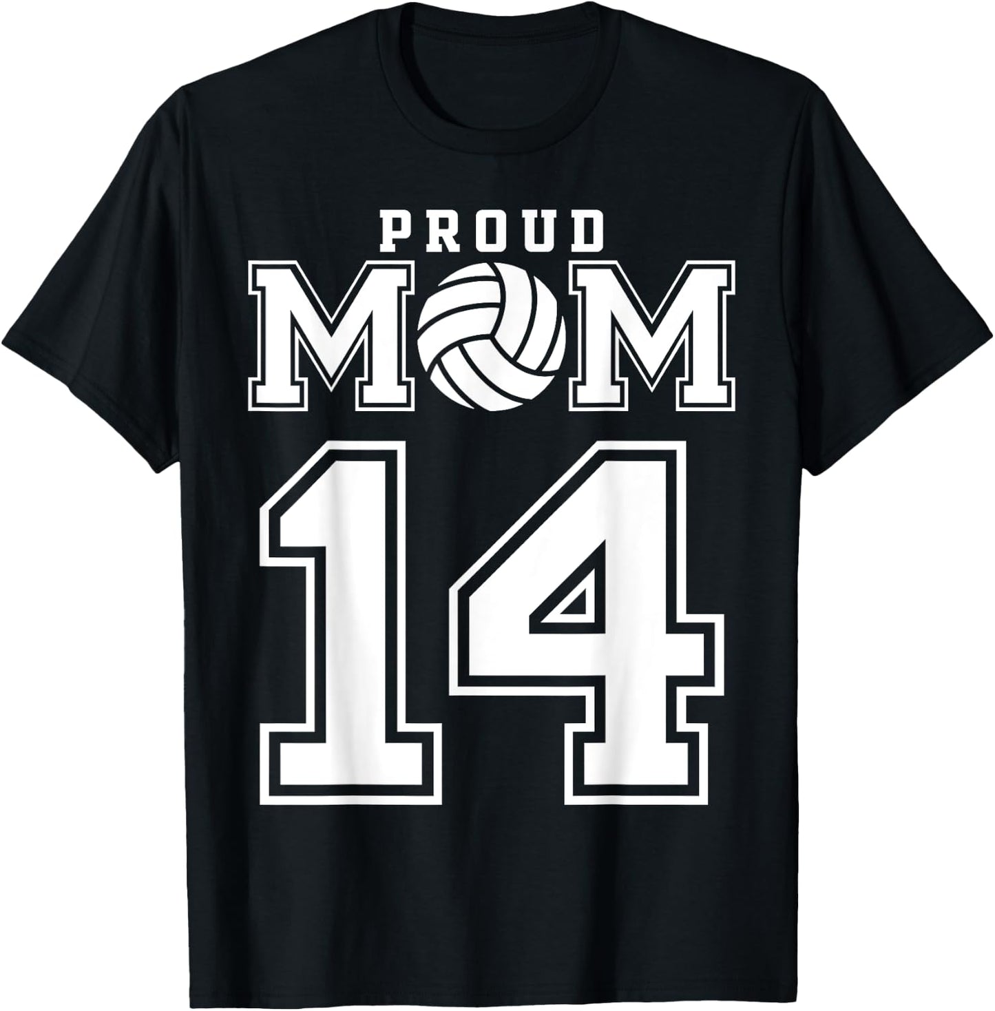 Custom Proud Volleyball Mom Number 14 Personalized Women T-Shirt - T-Shirt | Black