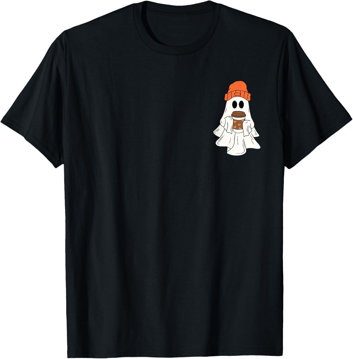 Cute Ghost Drinking Coffee Halloween Ghost Coffee Lover T-Shirt - T-Shirt | Black