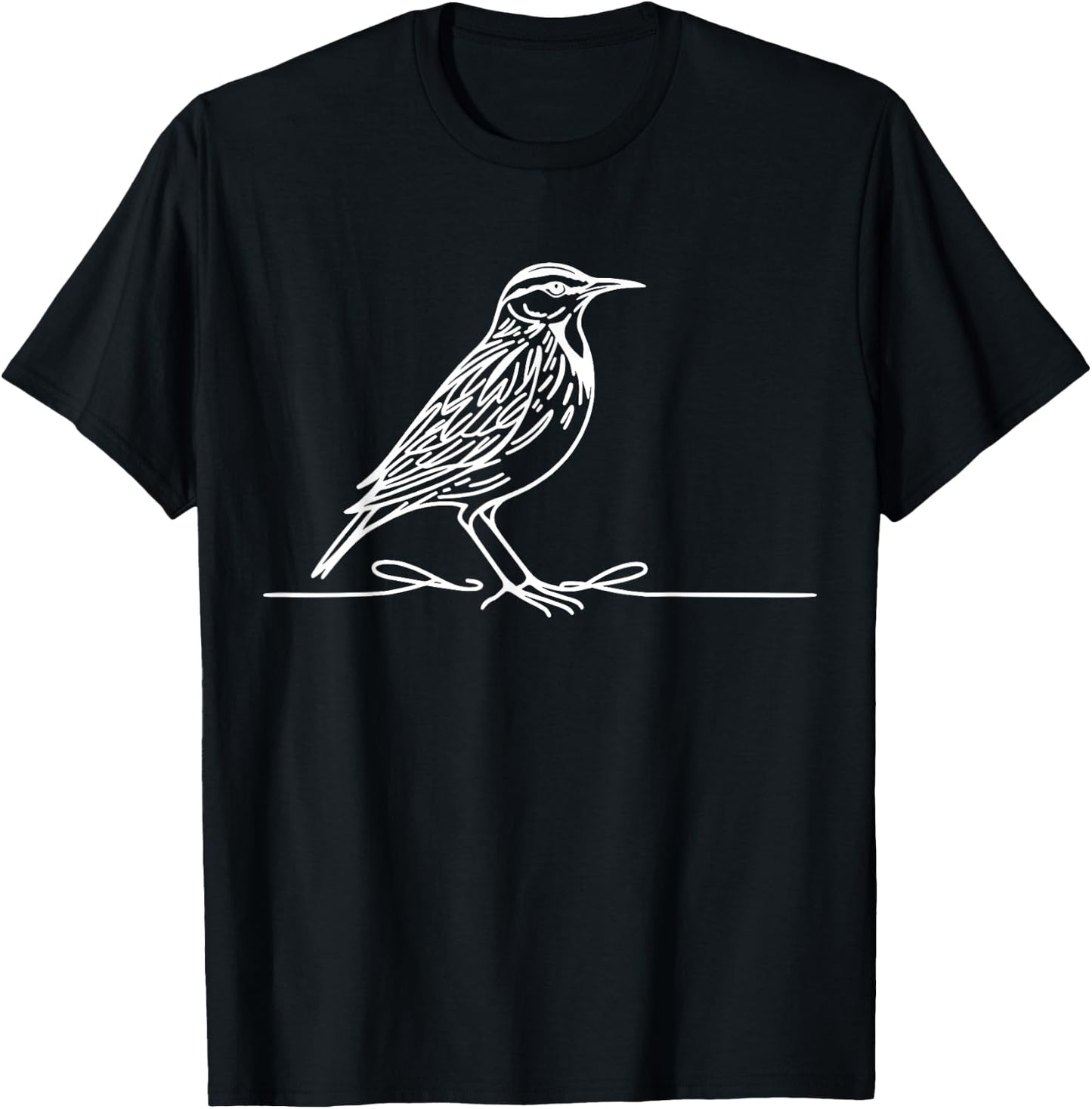 Line Art Bird & Ornithologist Eastern Meadowlark T-Shirt - T-Shirt | Black