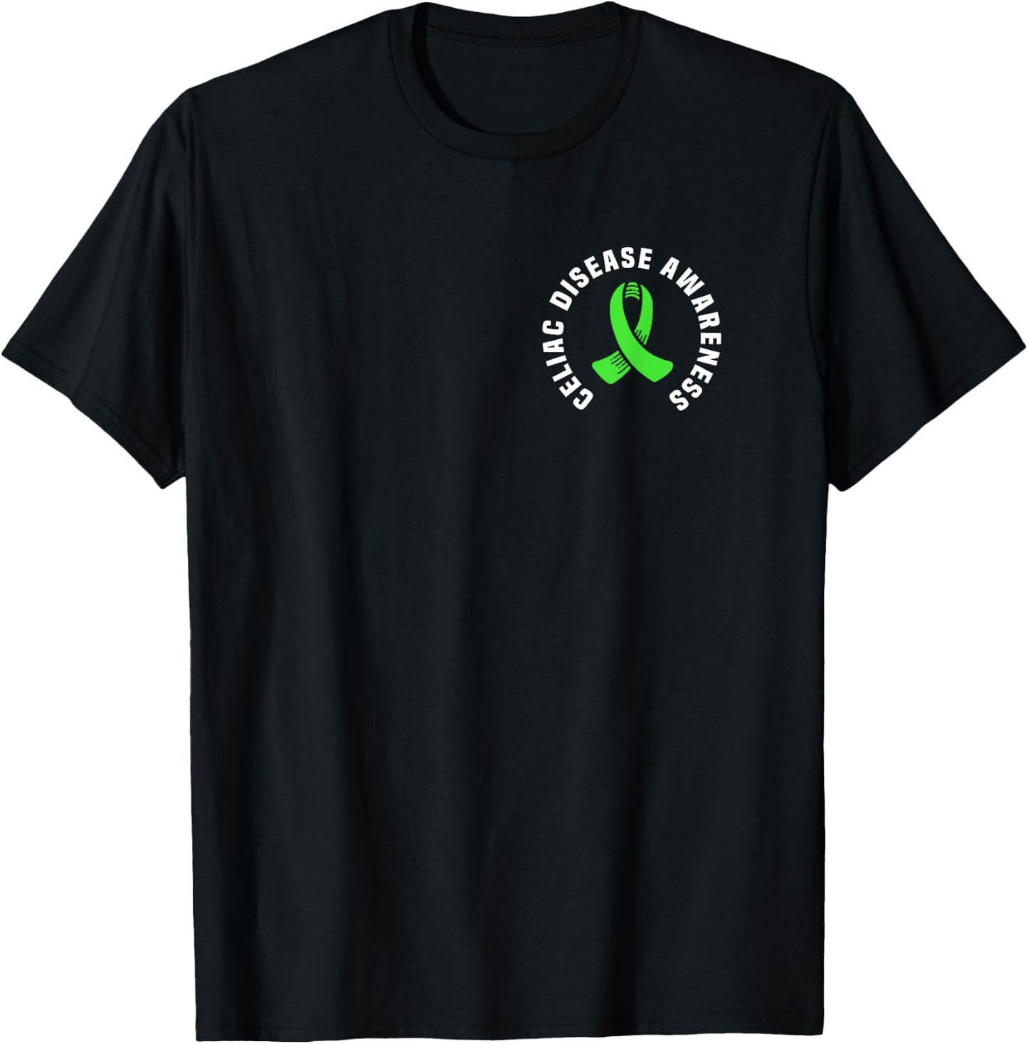 Celiac Disease Awareness Pocket Apparel With Green Ribbon T-Shirt - T-Shirt | Black