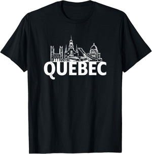 Quebec Canada City Skyline Silhouette Outline Sketch T-Shirt - T-Shirt | Black