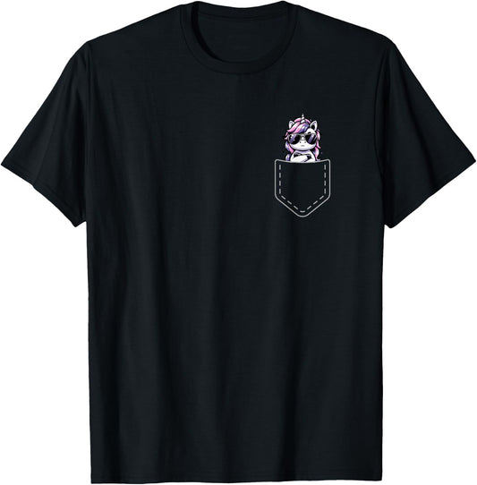 Kawaii Anime Pocket Unicorn Kids T-Shirt - T-Shirt | Black