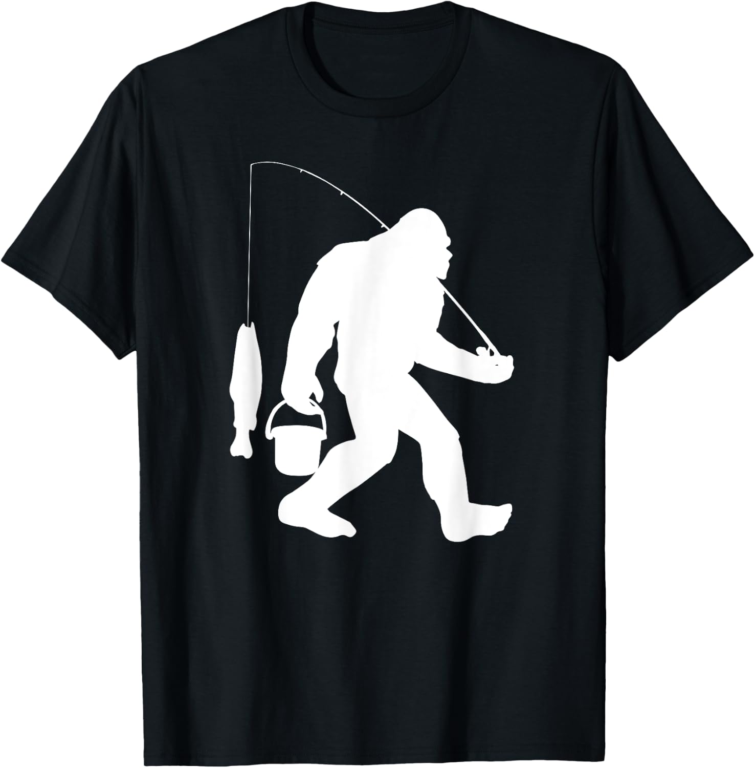 Bigfoot Fishing Shirt Funny Sasquatch and Fish T-Shirt - T-Shirt | Black