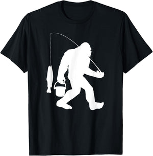 Bigfoot Fishing Shirt Funny Sasquatch and Fish T-Shirt - T-Shirt | Black