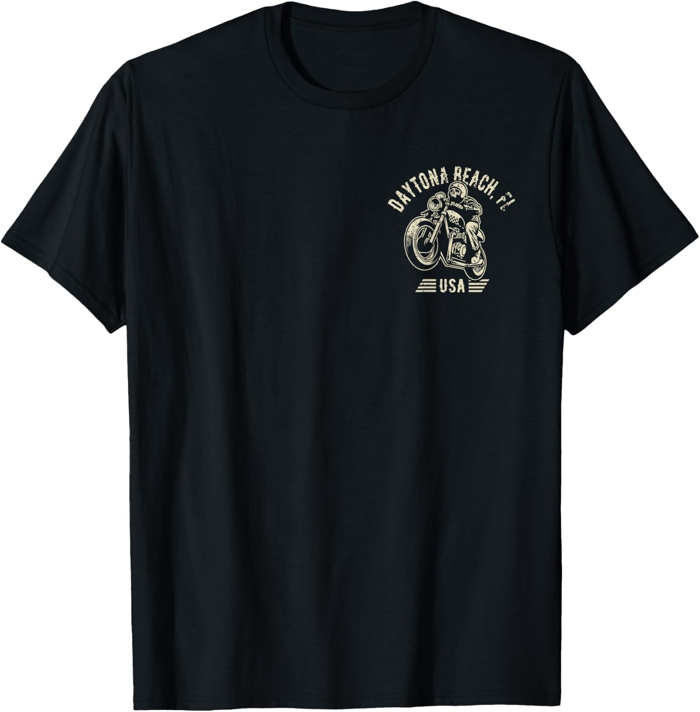 Daytona Beach FL USA Motorcycle Skull Rider Vintage Design T-Shirt - T-Shirt | Black