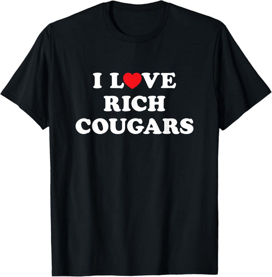 I Love Heart Rich Cougars T-Shirt - T-Shirt | Black