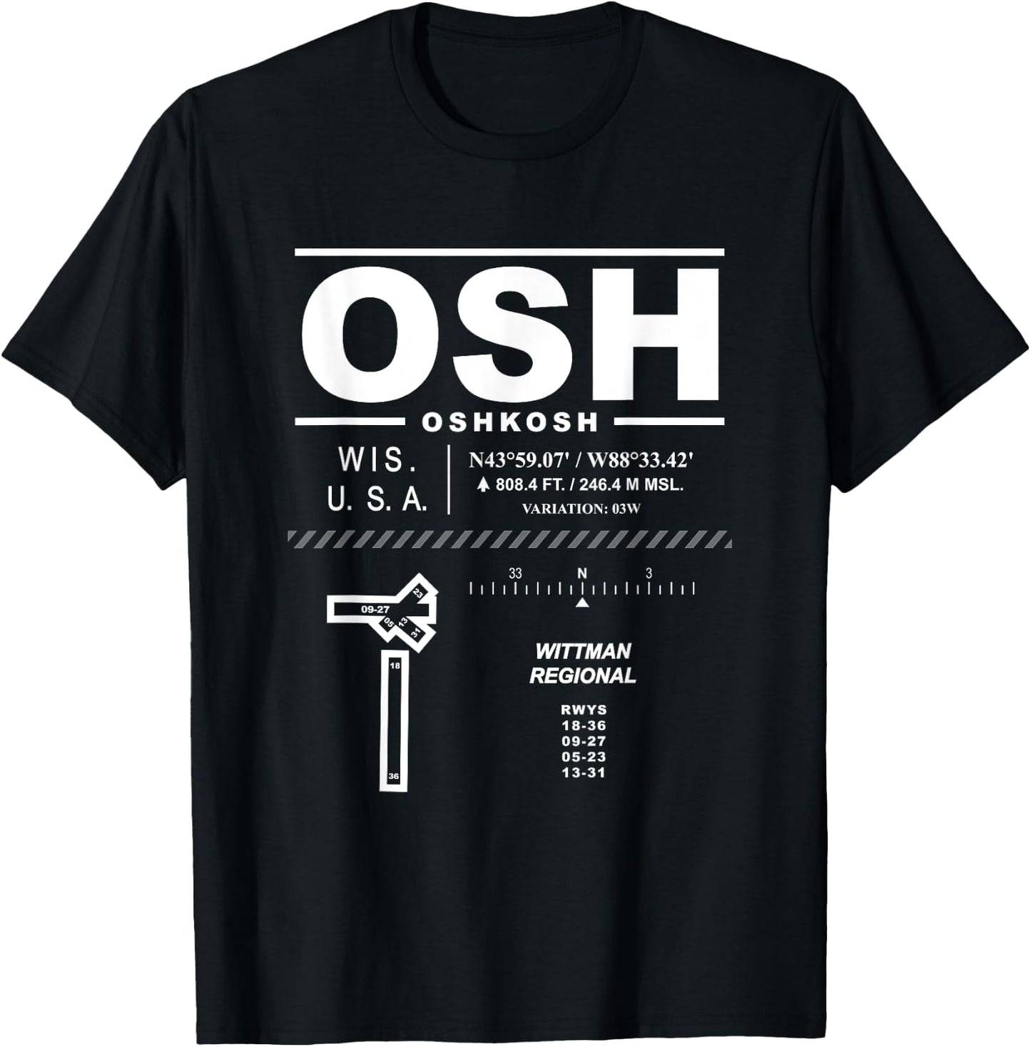 Wittman Regional Airport Oshkosh Wisconsin EAA OSH T-Shirt - T-Shirt | Black