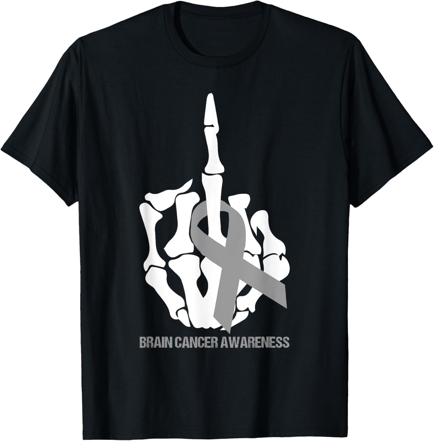 Fuck Brain Cancer Gray Ribbon Brain Cancer Awareness Month T-Shirt - T-Shirt | Black