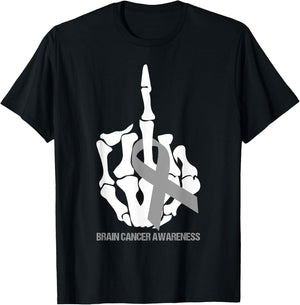 Fuck Brain Cancer Gray Ribbon Brain Cancer Awareness Month T-Shirt - T-Shirt | Black