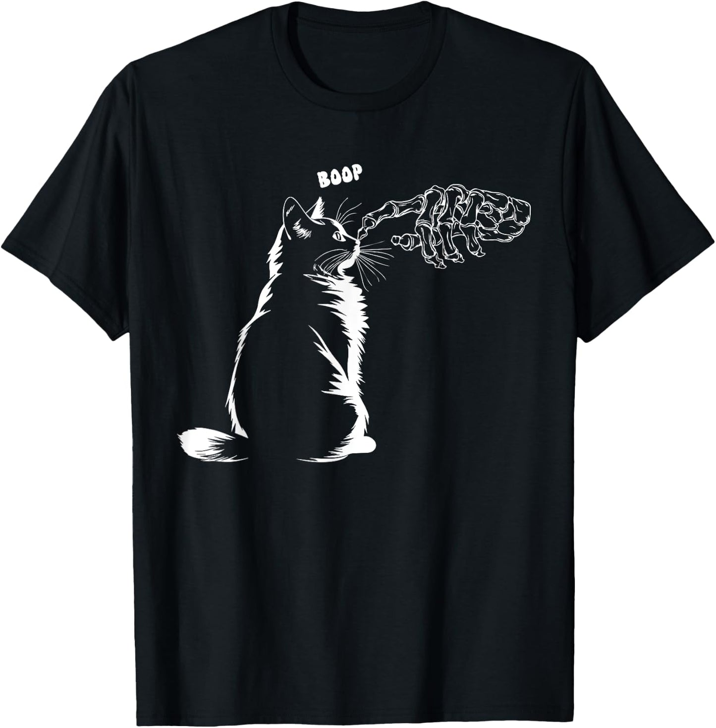 Black Cat Skeleton Hand Boop Halloween Pet Women Girls Kids T-Shirt - T-Shirt | Black