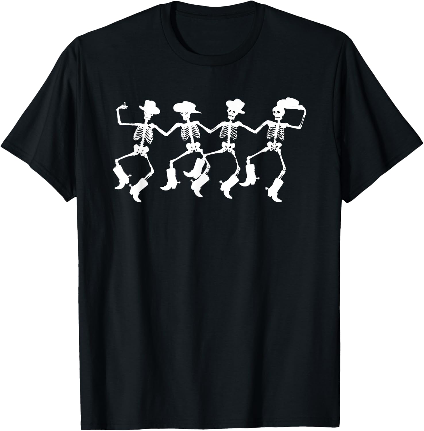 Dancing Skeletons Spooky Halloween Cowboys Line Dance T-Shirt - T-Shirt | Black