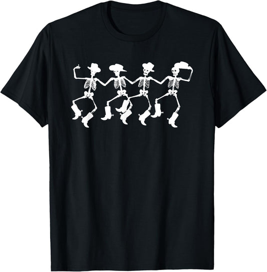 Dancing Skeletons Spooky Halloween Cowboys Line Dance T-Shirt - T-Shirt | Black