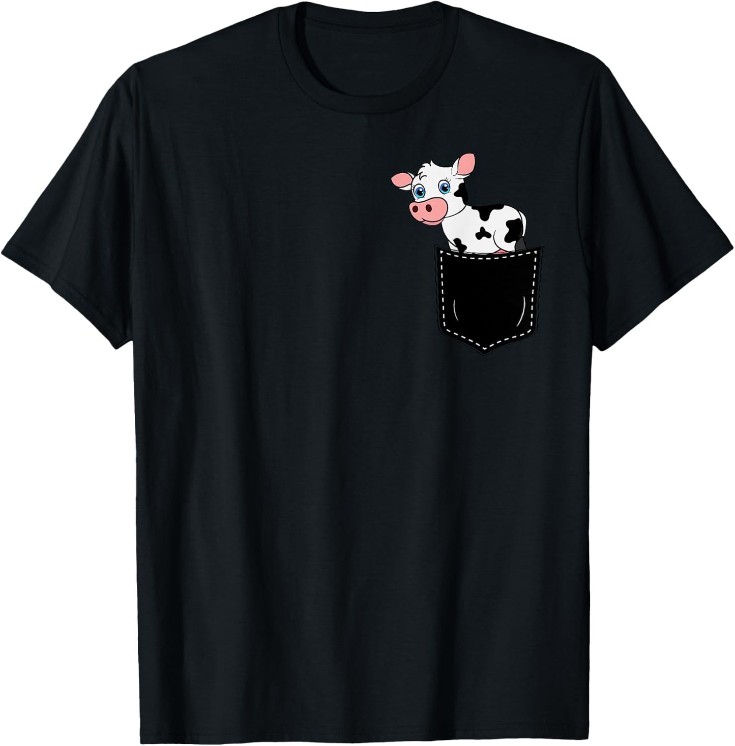 Pocket Animal Cute Cow Funny Cow Lover Adorable Pocket Cow T-Shirt - T-Shirt | Black