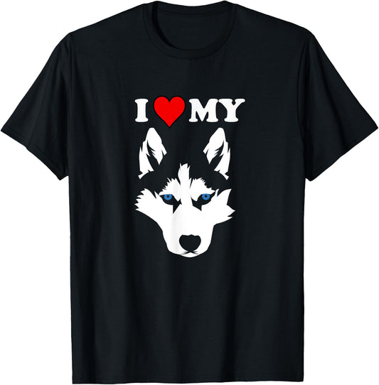 Funny Malamute Huskies Dog Owner Wolf I love My Husky Men Women Girls Kids T-Shirt - T-Shirt | Black