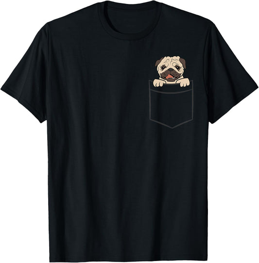 Pug Dog In Pocket Cute Pocket Pug Women Girls Kids T-Shirt - T-Shirt | Black