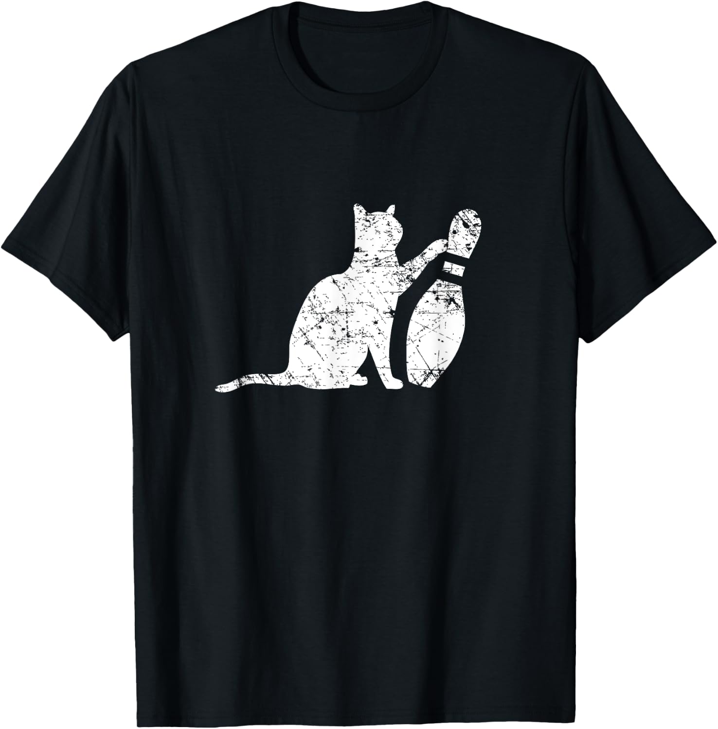 Ornery Alley Cat Tipping Bowling Pin Funny Team Gift T-Shirt - T-Shirt | Black