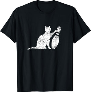 Ornery Alley Cat Tipping Bowling Pin Funny Team Gift T-Shirt - T-Shirt | Black