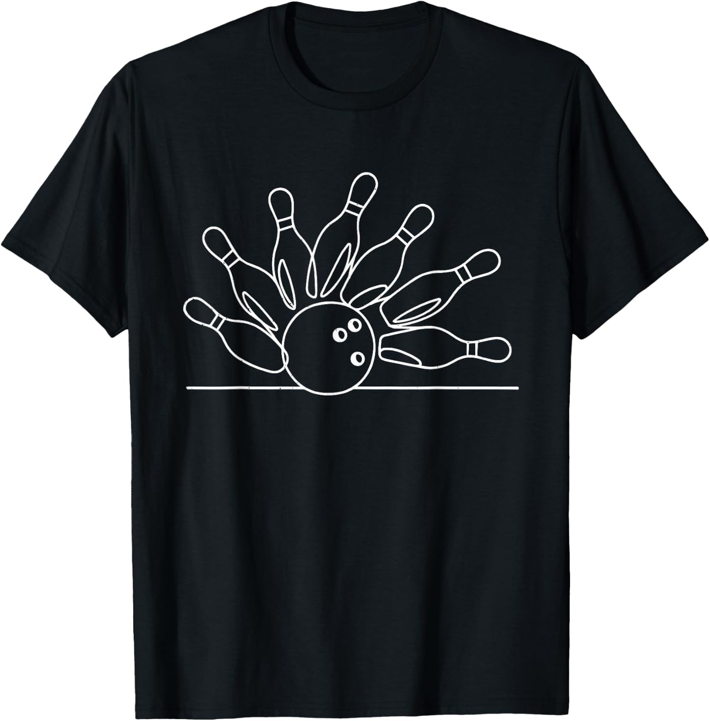 Bowling Strike Pins Line Art Sports Lover Team Bowler Player T-Shirt - T-Shirt | Black