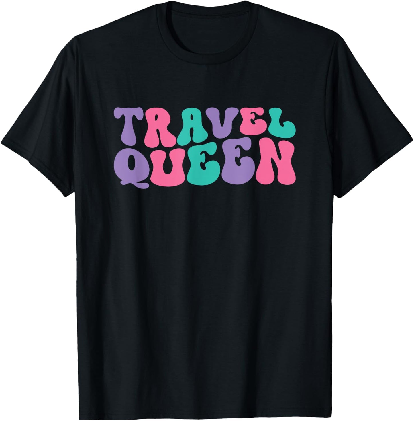 Travel Queen Traveling Retro Vintage Wavy Groovy T-Shirt - T-Shirt | Black