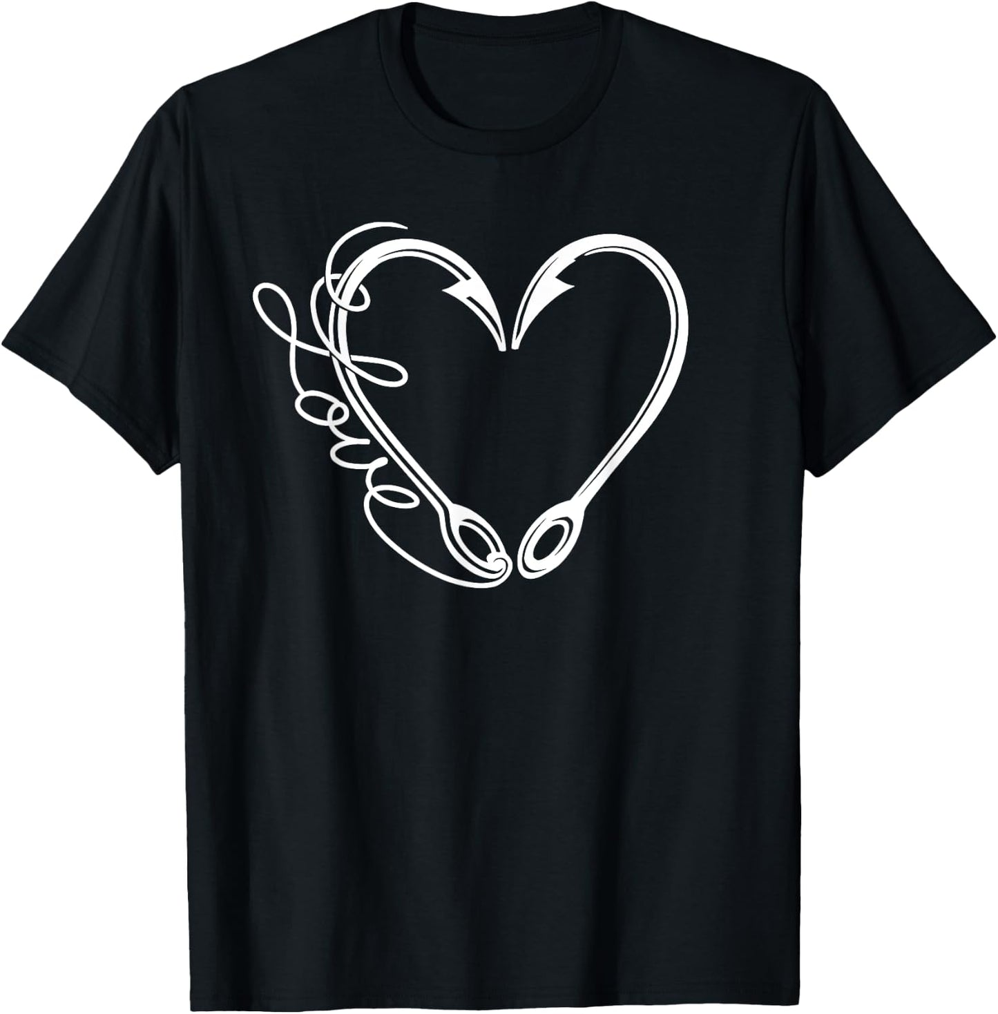 Love Fishing Heart Hooks Line Fisherman Women Men Boys Kids T-Shirt - T-Shirt | Black