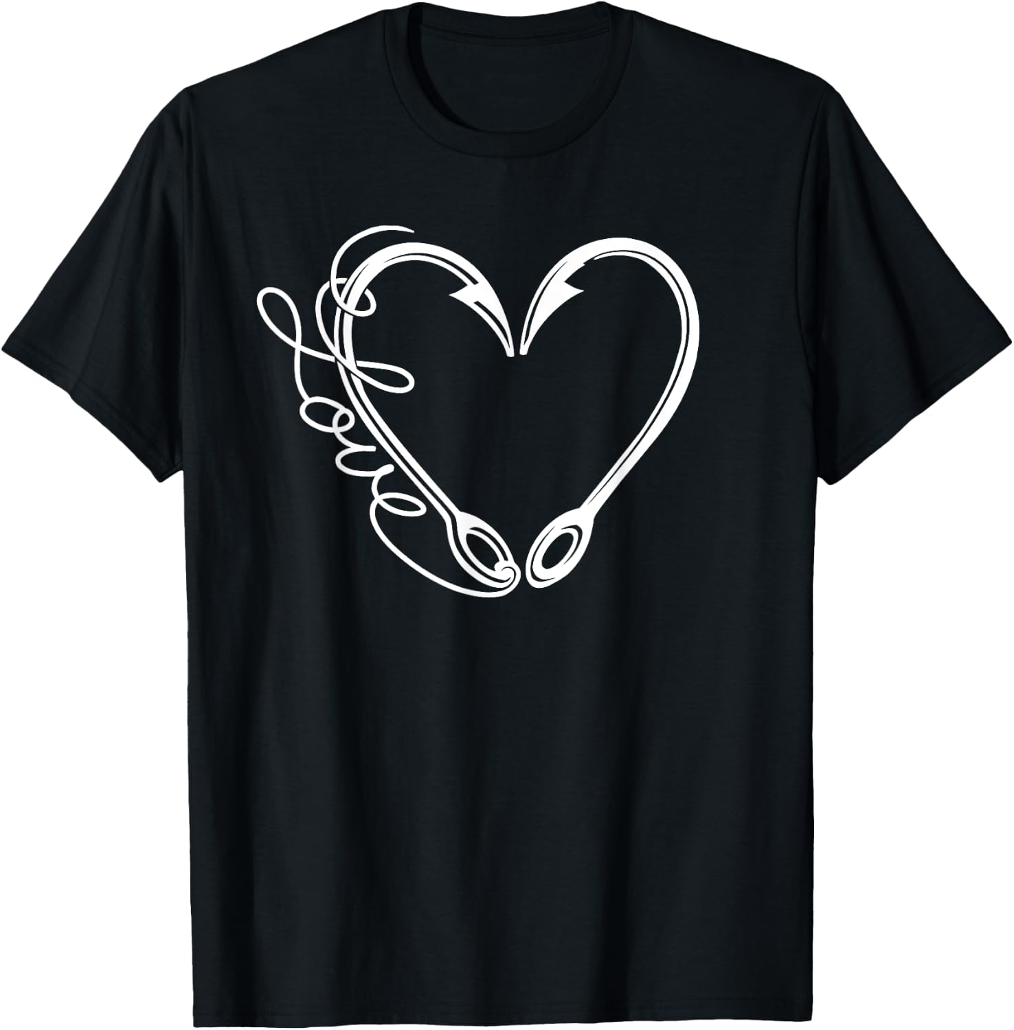 Love Fishing Heart Hooks Line Fisherman Women Men Boys Kids T-Shirt - T-Shirt | Black