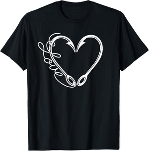 Love Fishing Heart Hooks Line Fisherman Women Men Boys Kids T-Shirt - T-Shirt | Black